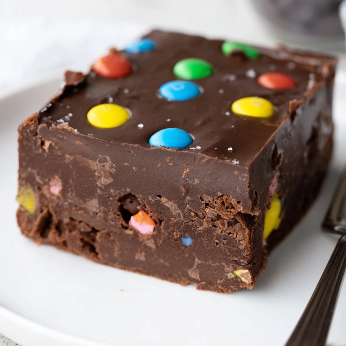 Gourmet Cosmic Brownies Bars with glossy chocolate ganache and candy coated chocolates