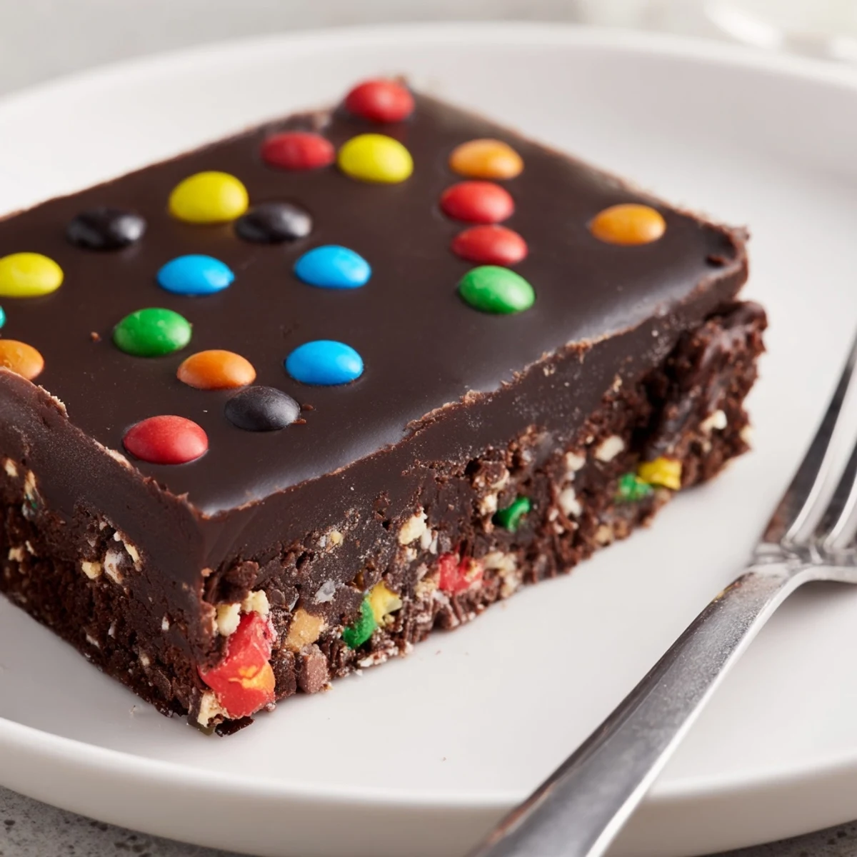 A close up of Gourmet Cosmic Brownies Bars chilled, sliced, showing fudgy interior