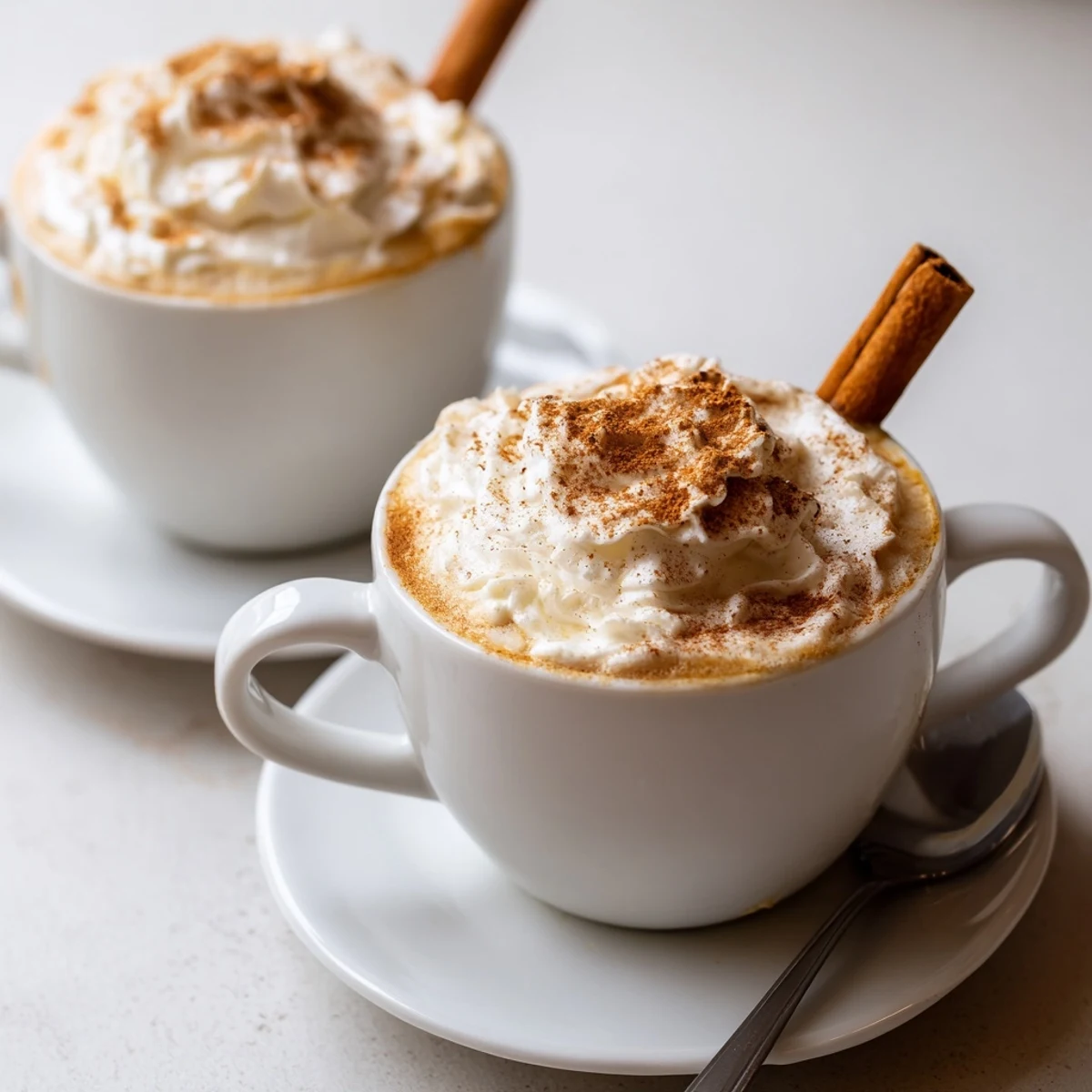 Creamy Cozy Winter Lattes dusted with nutmeg, perfect for chilly morning sips