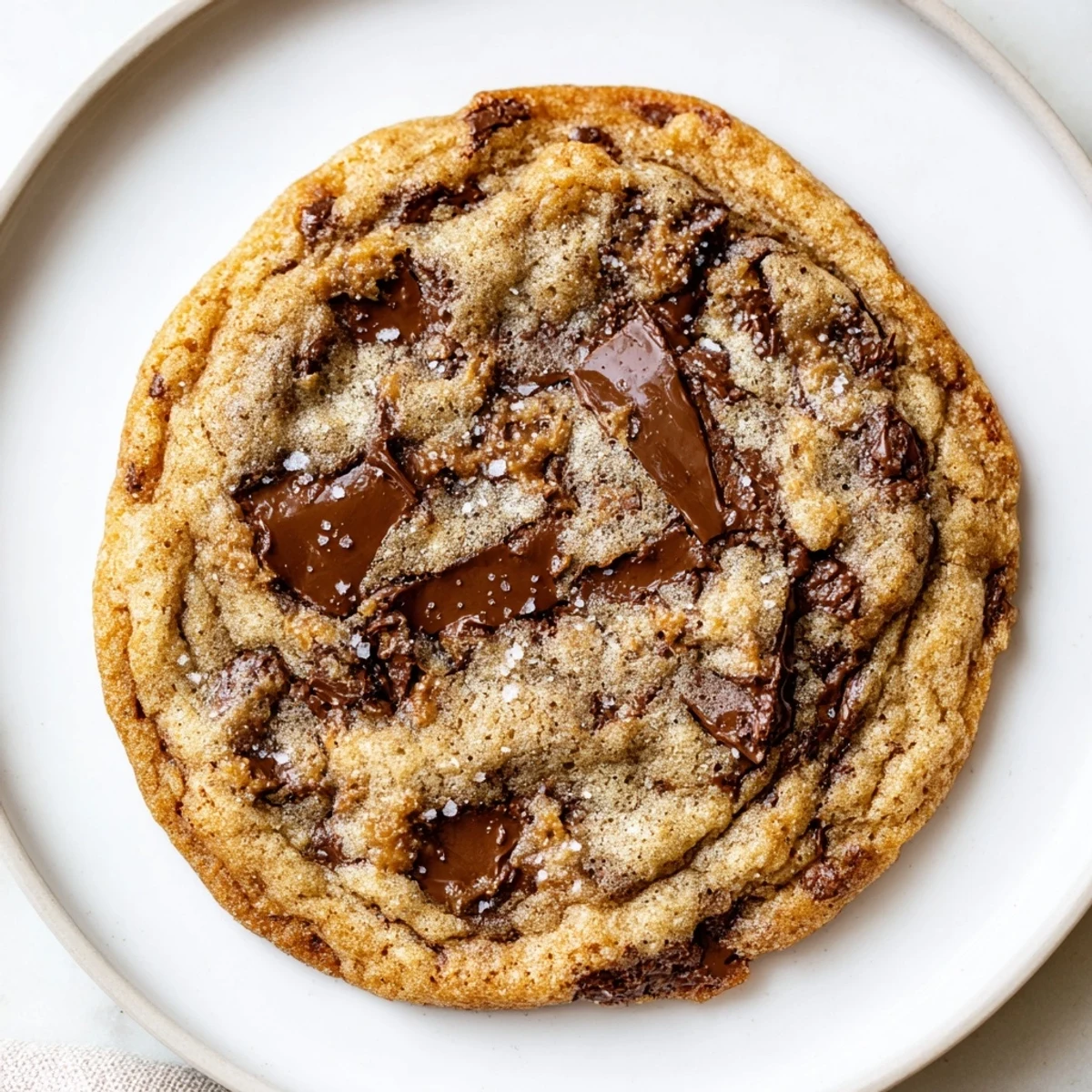 Warm Brown Butter Chocolate Chip Cookies Recipe served with cold milk, flaky salt