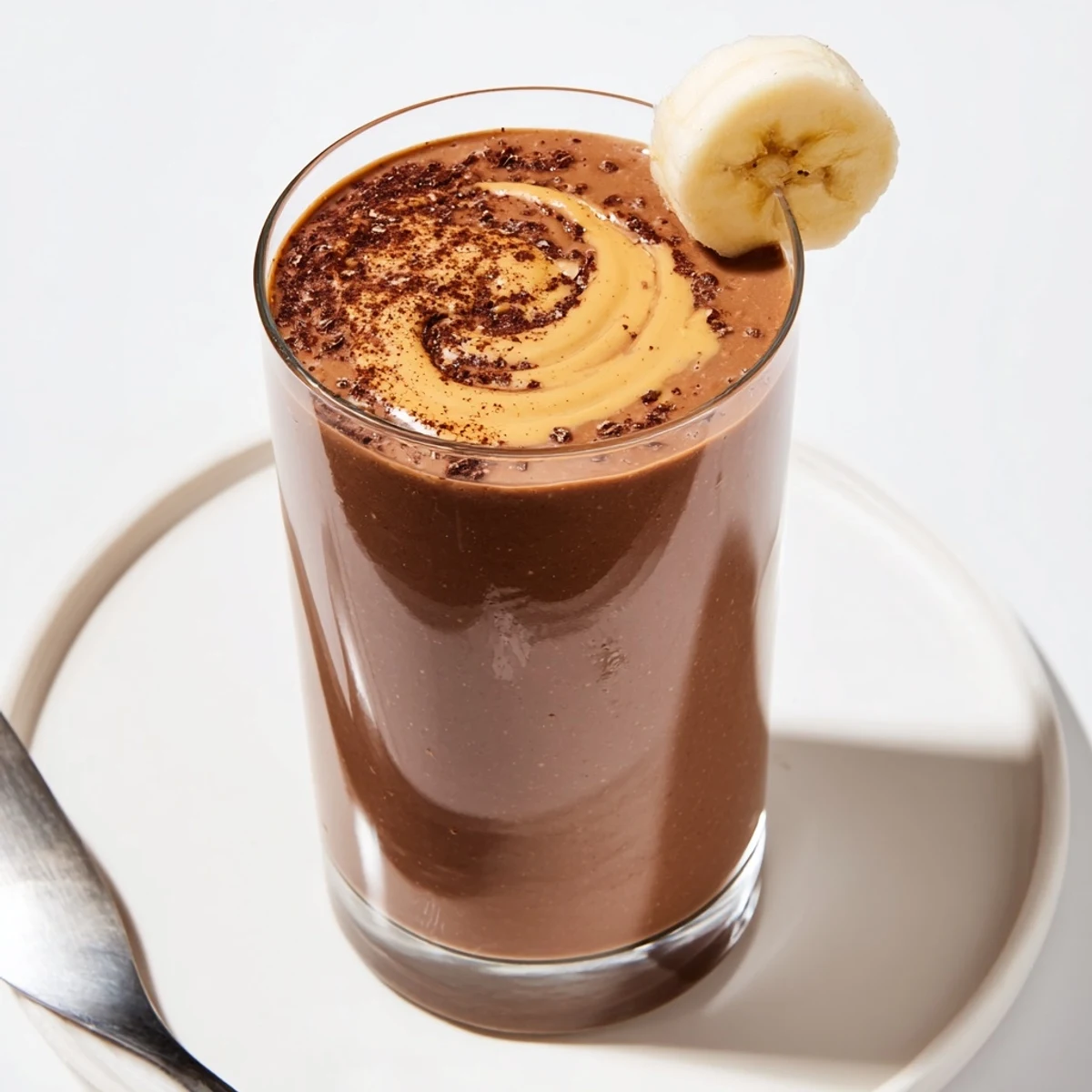 Handheld Chocolate Peanut Butter Banana blend with velvety texture, ideal post workout snack