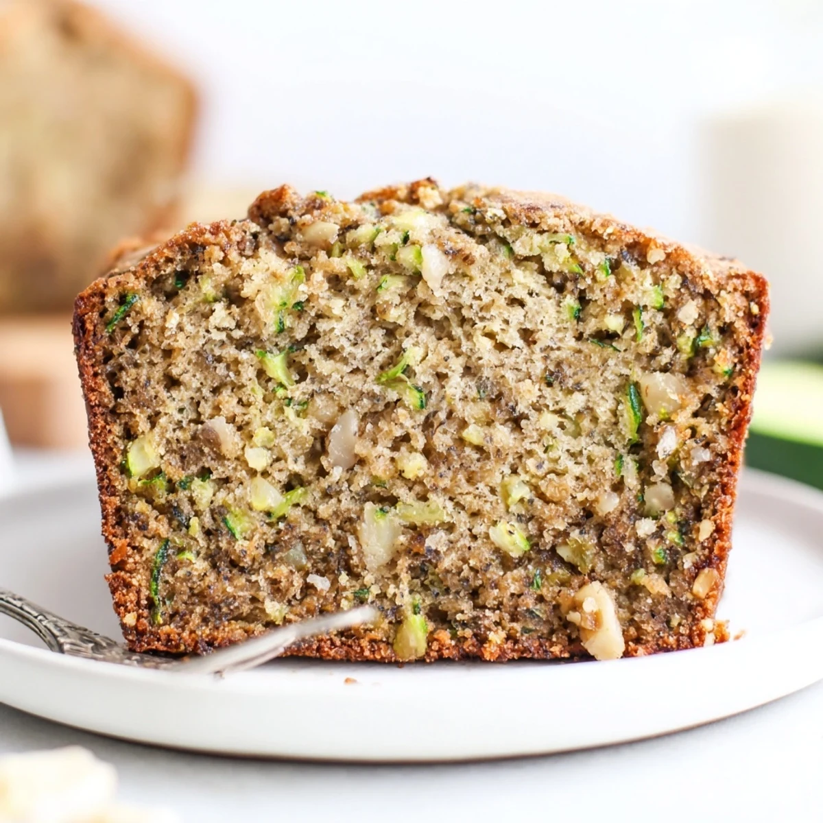 Zucchini Banana Bread cooling on wire rack, golden crust, steam rising