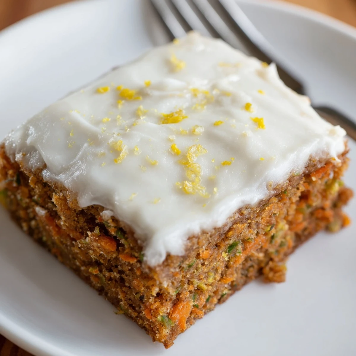 Spiced Ginger Carrot And Zucchini Bars With Lemon Cream Cheese Frosting cut into bars
