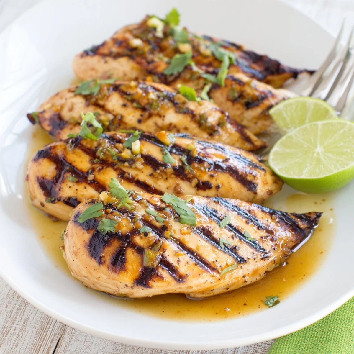 Key West Grilled Chicken With Tropical Citrus Marinade juicy slices resting with cilantro