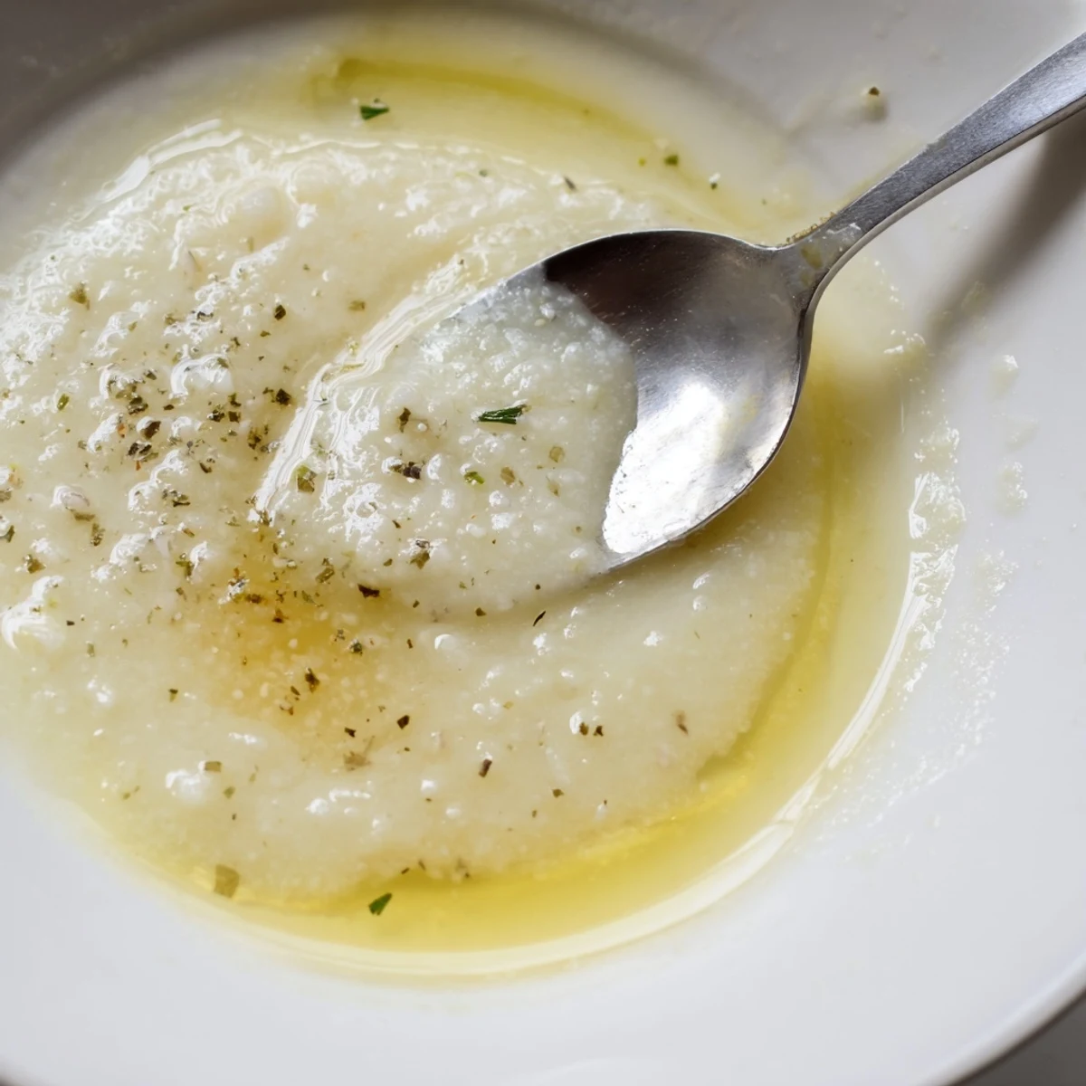 Warm Rich Garlic Sauce drizzled over pasta, silky, fragrant, herb-flecked finish