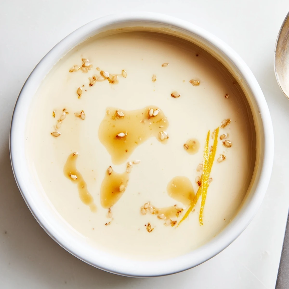 Homemade Creamy Sesame Dressing whisked smooth with garlic and fresh ginger
