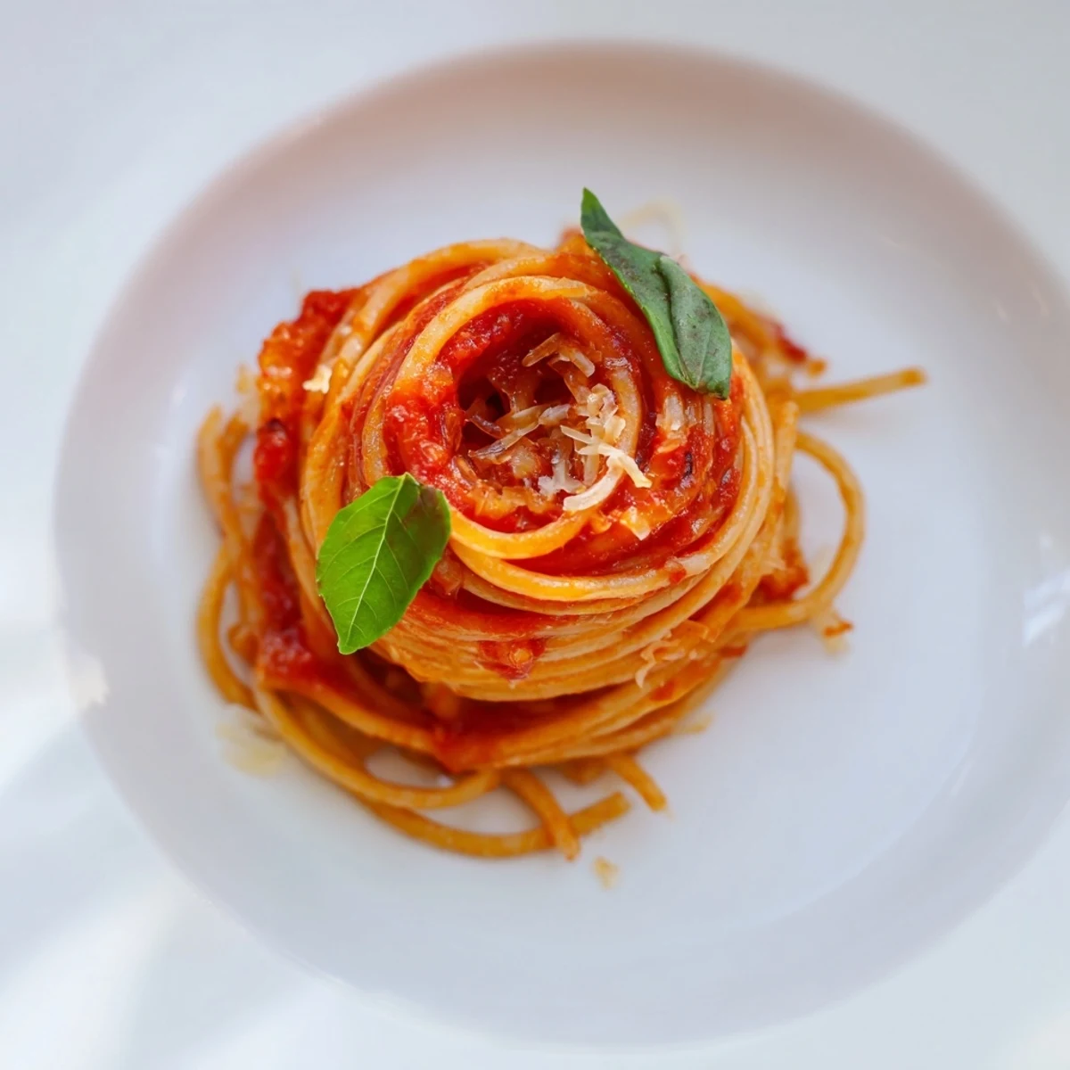 Heaping bowl of Pasta steaming on table, fragrant garlic and basil aroma