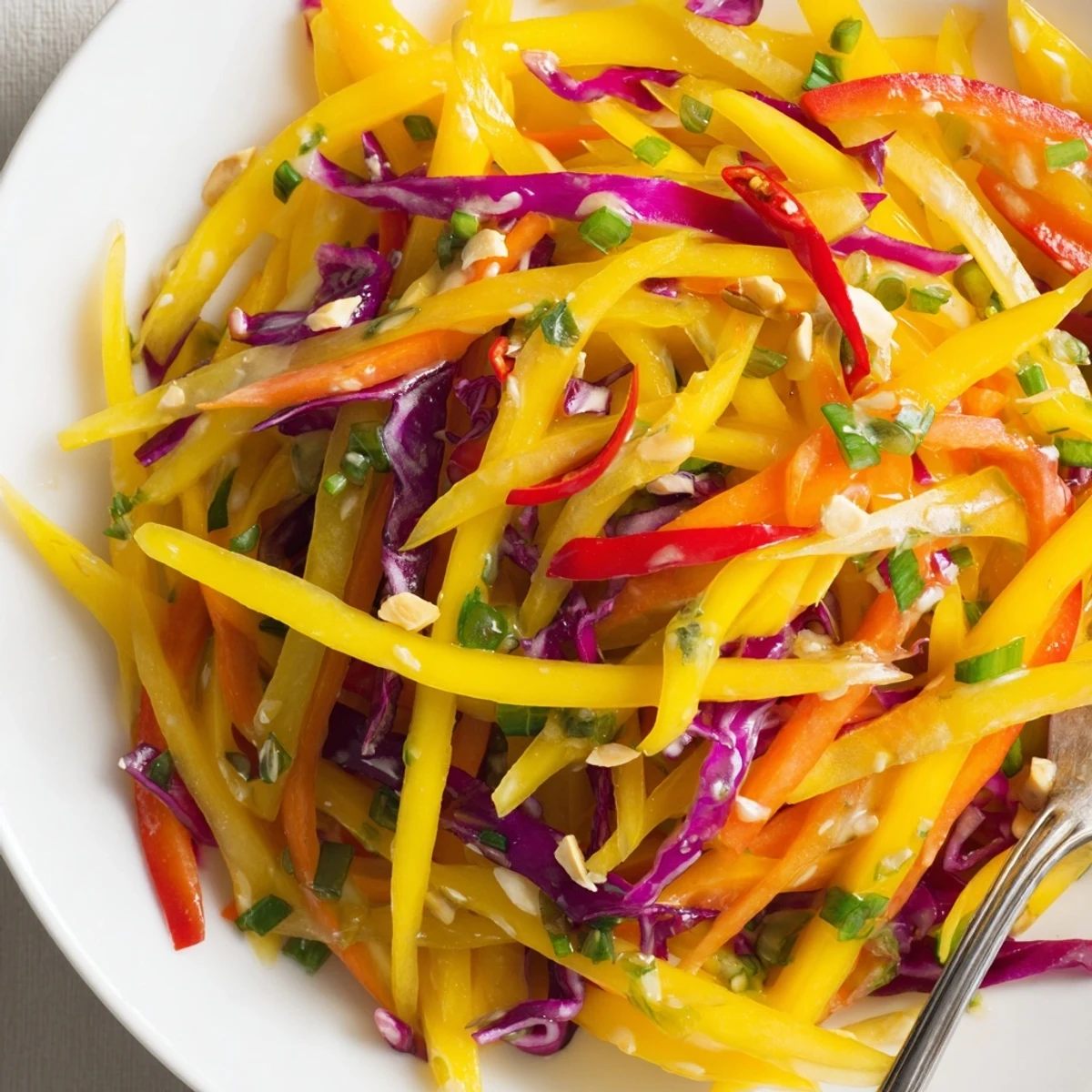 Mango Slaw Recipe with juicy mango, crunchy cabbage, and zesty lime dressing.