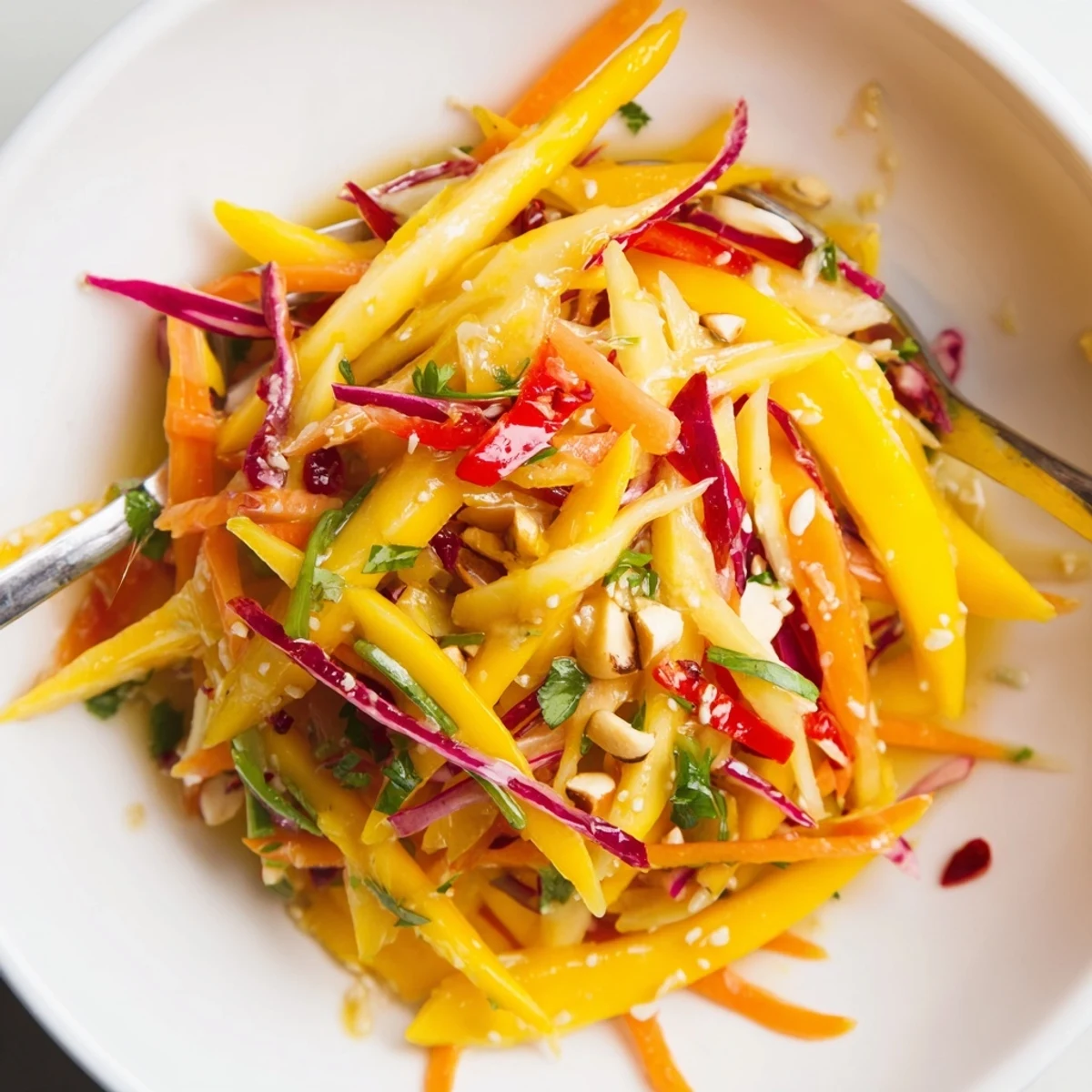 Chilled Mango Slaw Recipe features thin mango ribbons, spicy chili, ideal alongside grilled fish.