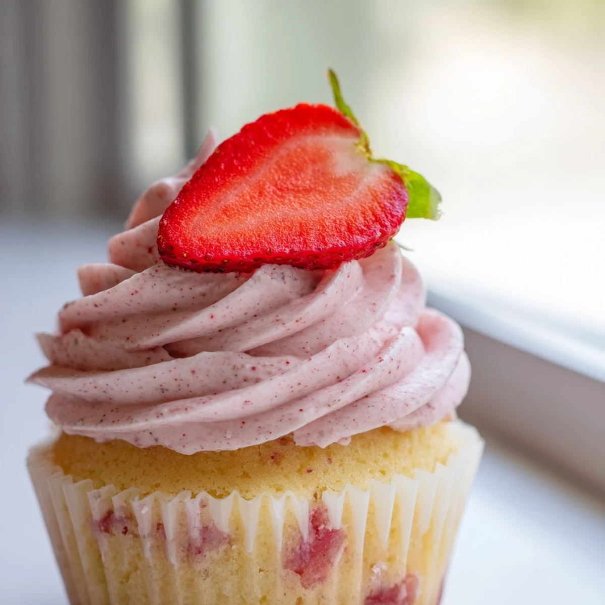 Light and fluffy strawberry lemonade cupcakes frosted with creamy pink strawberry buttercream and decorated with lemon zest