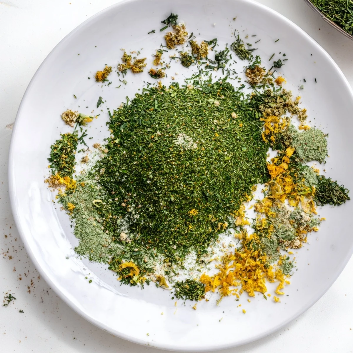 DIY Tzatziki spice mix with dried herbs and lemon zest layered in a clear mason jar for easy gifting