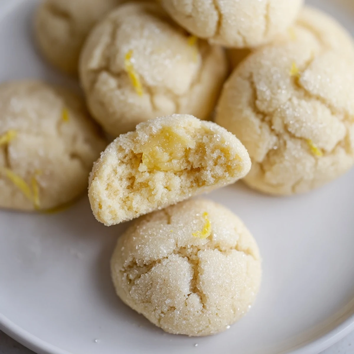 Fresh-baked Soft Chewy Lemon Cookies cooling on rack, tender centers, bright zest