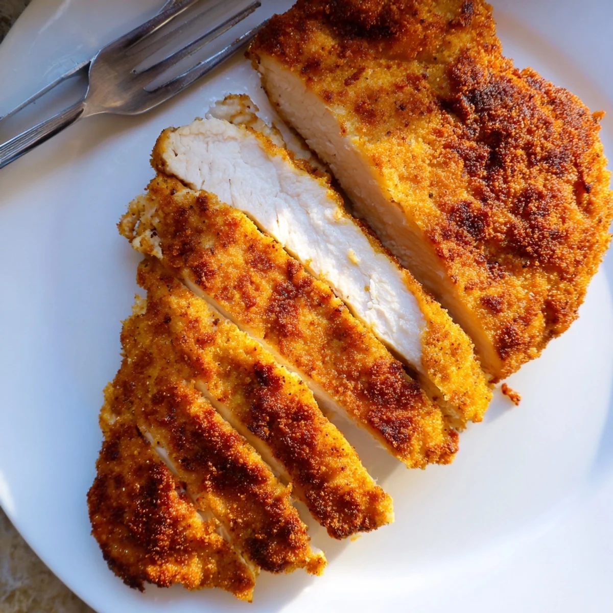 Crispy, golden Fried Chicken Breast perched on toasted sandwich roll with coleslaw.