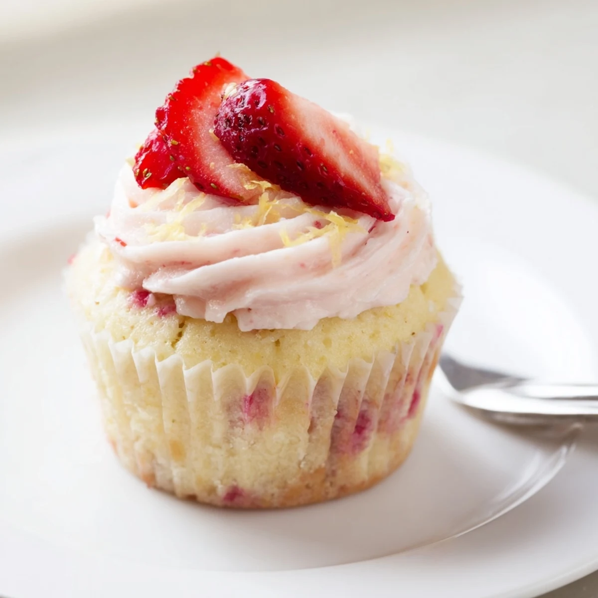 Fresh Strawberry Lemonade Cupcakes cooling on a wire rack, soft, fragrant crumb