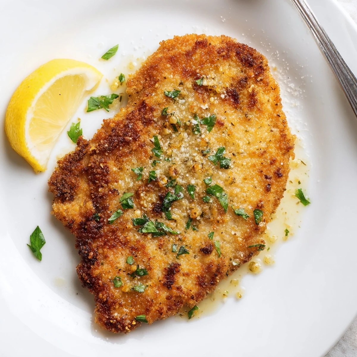 Crispy breaded Lemon Chicken Romano, zesty lemon aroma and buttered pan juices