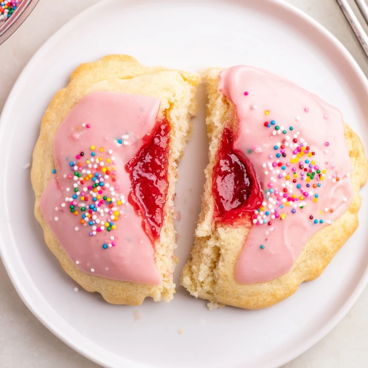 Warm Strawberry Pop Tart Cookies cooling on a rack, sweet glaze slowly settling