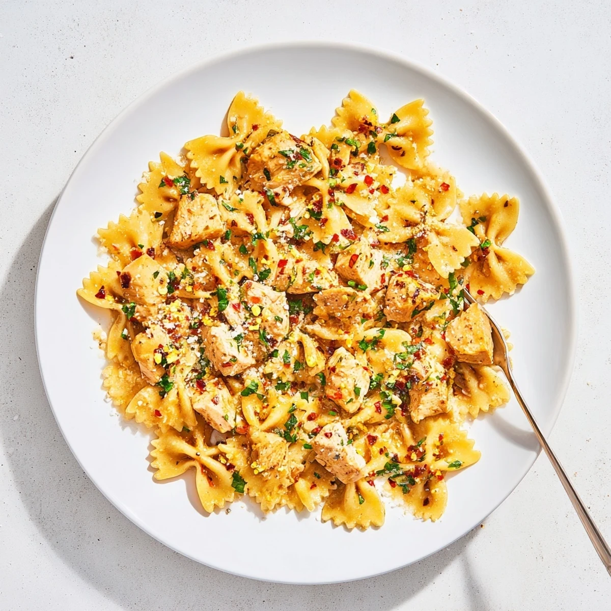Creamy Cowboy Butter Lemon Bowtie Chicken tossed in a golden, herb-flecked garlic butter sauce