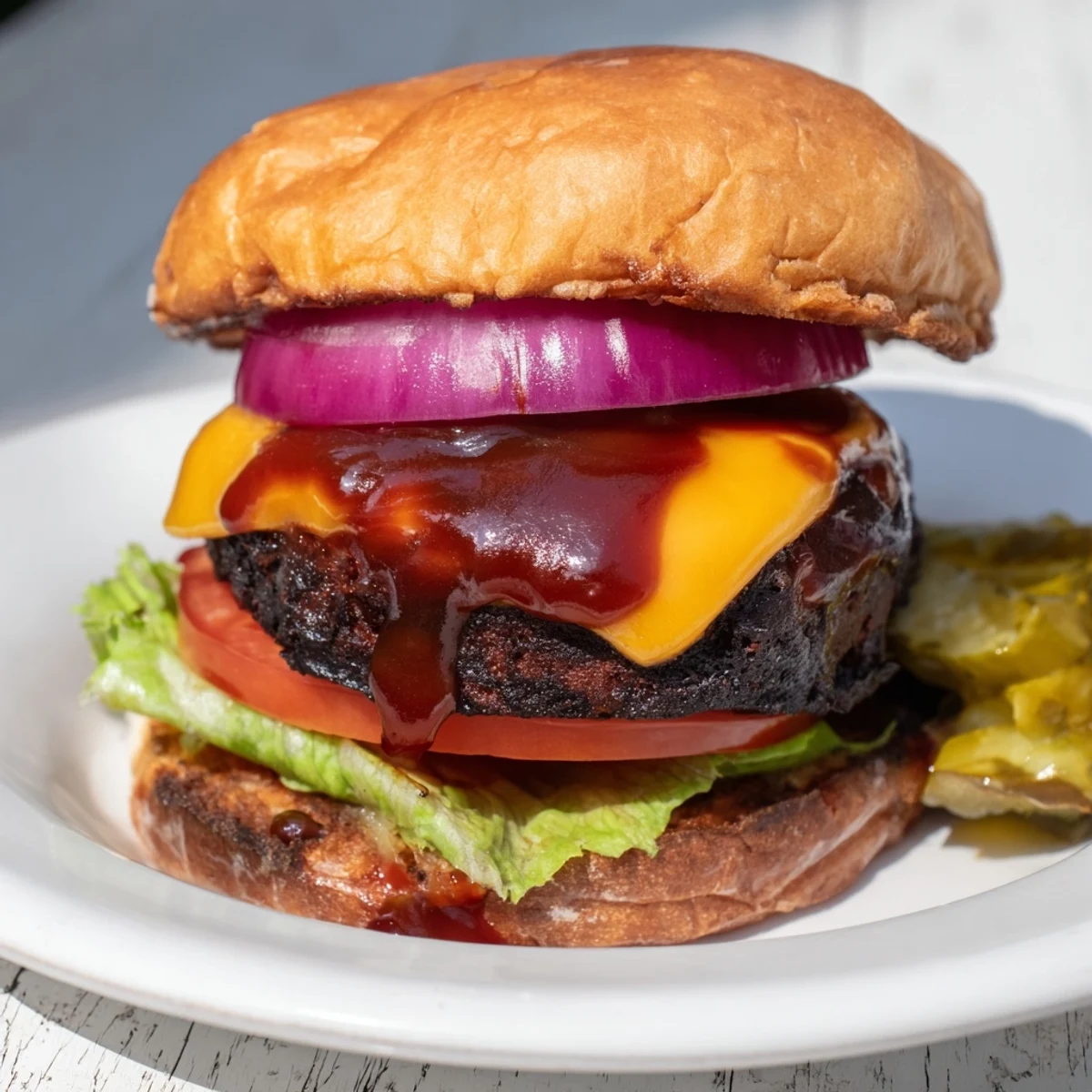 Golden grilled coffee rub burgers with melted cheddar and crisp lettuce toppings