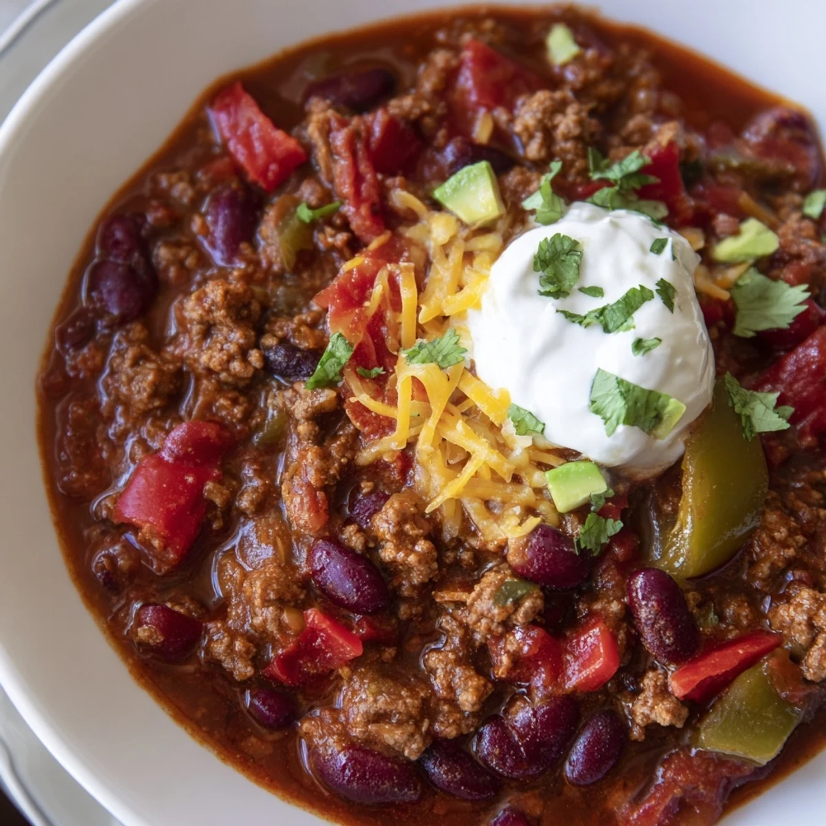 Aromatic homemade chili recipe served in a rustic Dutch oven with crusty bread