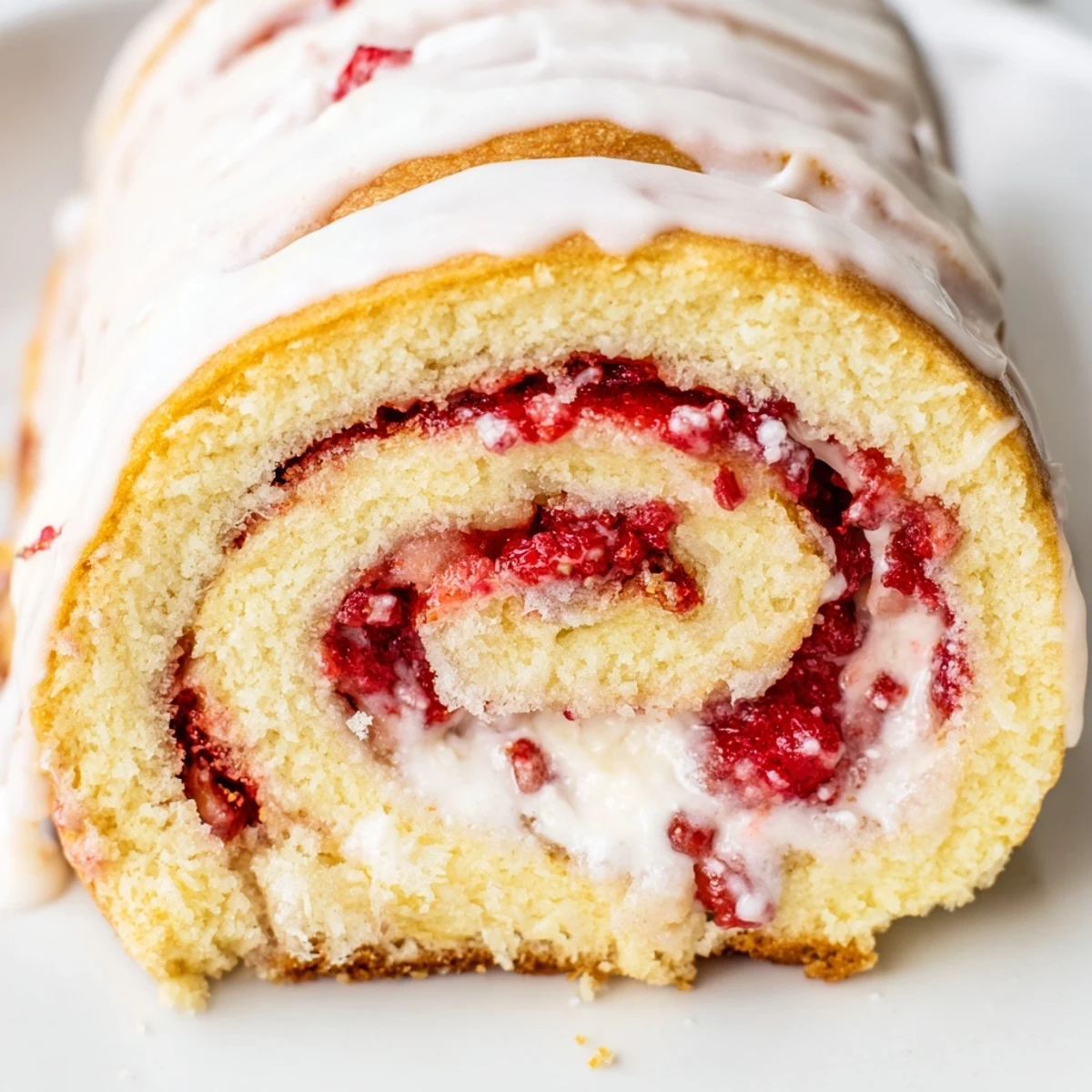 Warm strawberry cheesecake rolls pulled apart revealing a rich creamy strawberry filling
