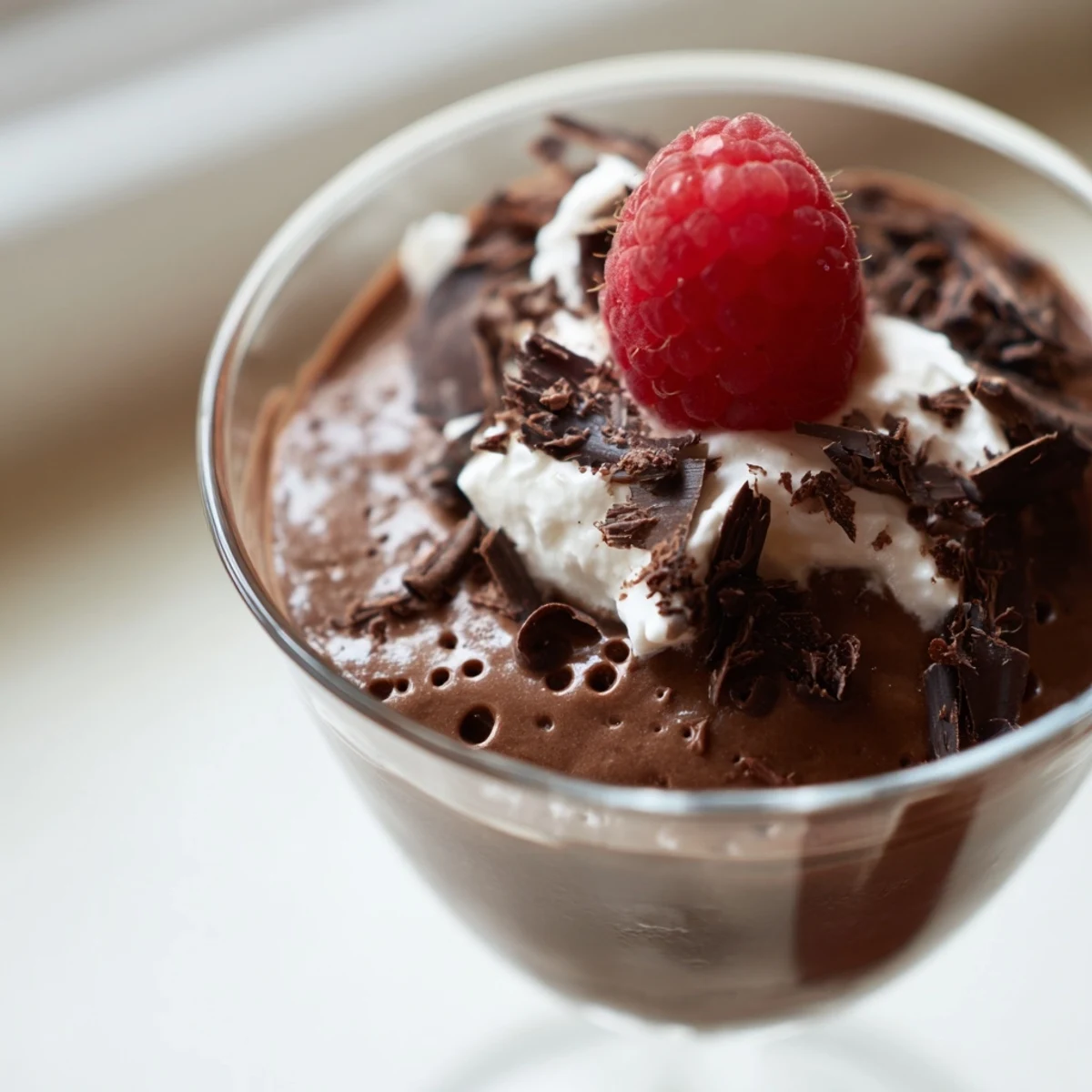 Rich and airy chocolate mousse garnished with dark chocolate shavings in ramekins