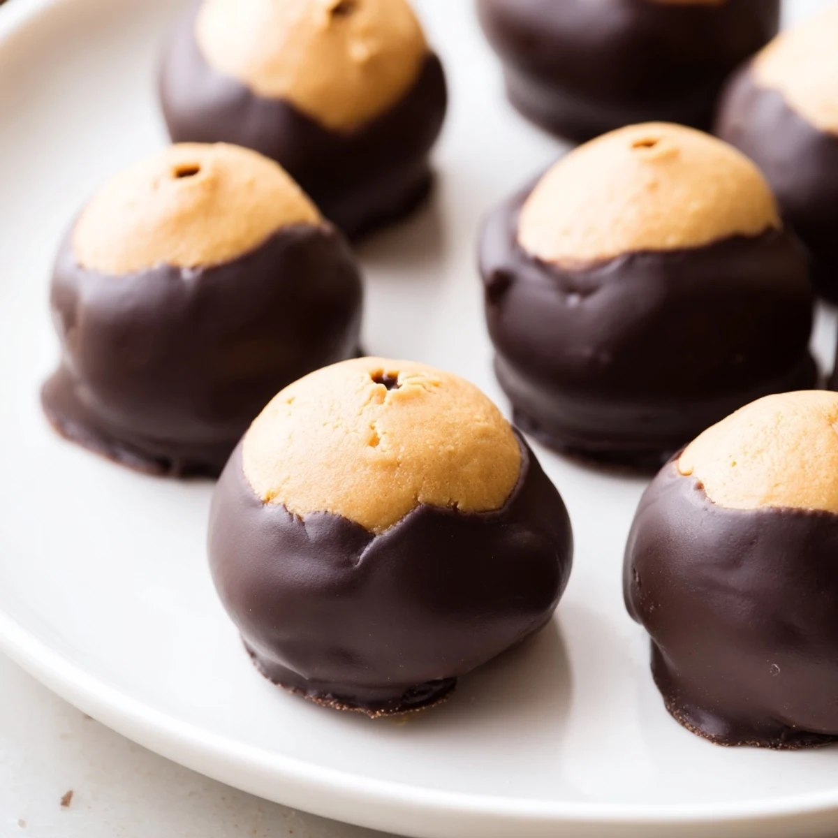 No-bake Buckeye Cookies displayed on a festive holiday dessert tray