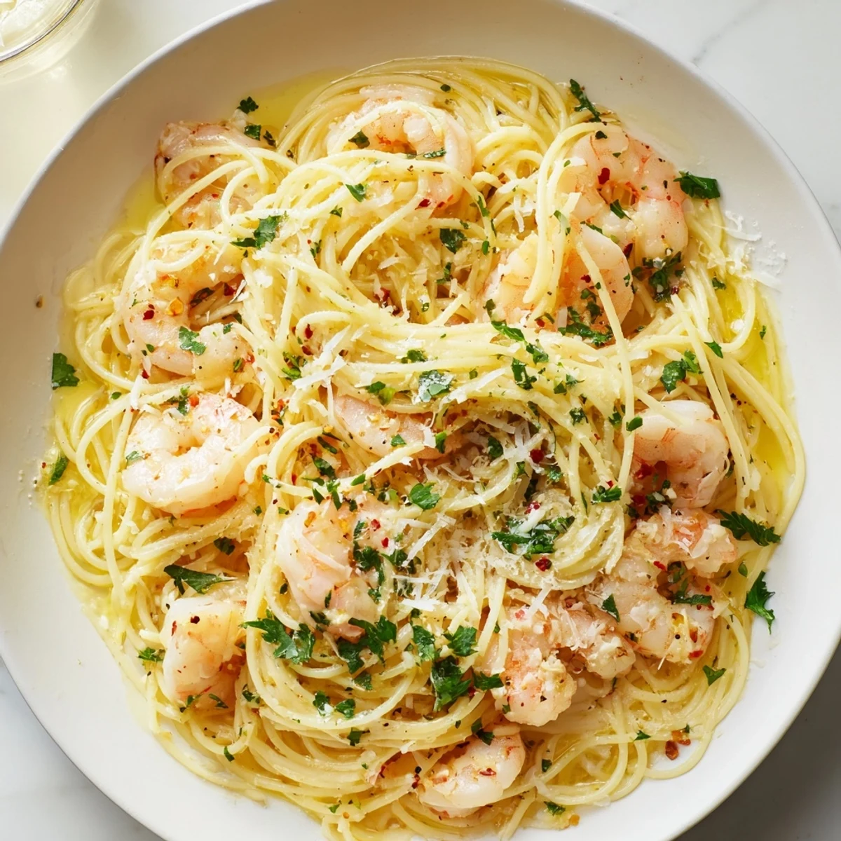Garlic Butter Shrimp Angel Hair Pasta tossed in a silky lemon garlic butter sauce with fresh parsley