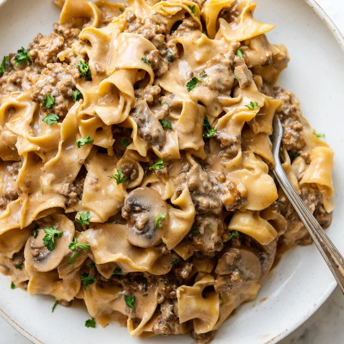 Hearty hamburger stroganoff with savory ground beef mushrooms and rich sour cream sauce