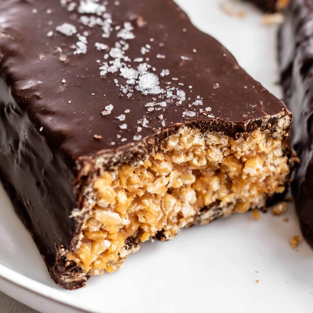 Crunchy golden peanut butter bars dipped in rich melted dark chocolate.