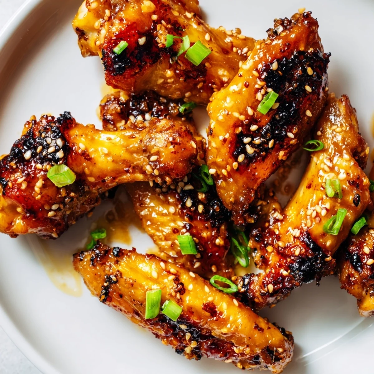 Sticky miso honey marinated chicken wings fresh from the oven on a platter