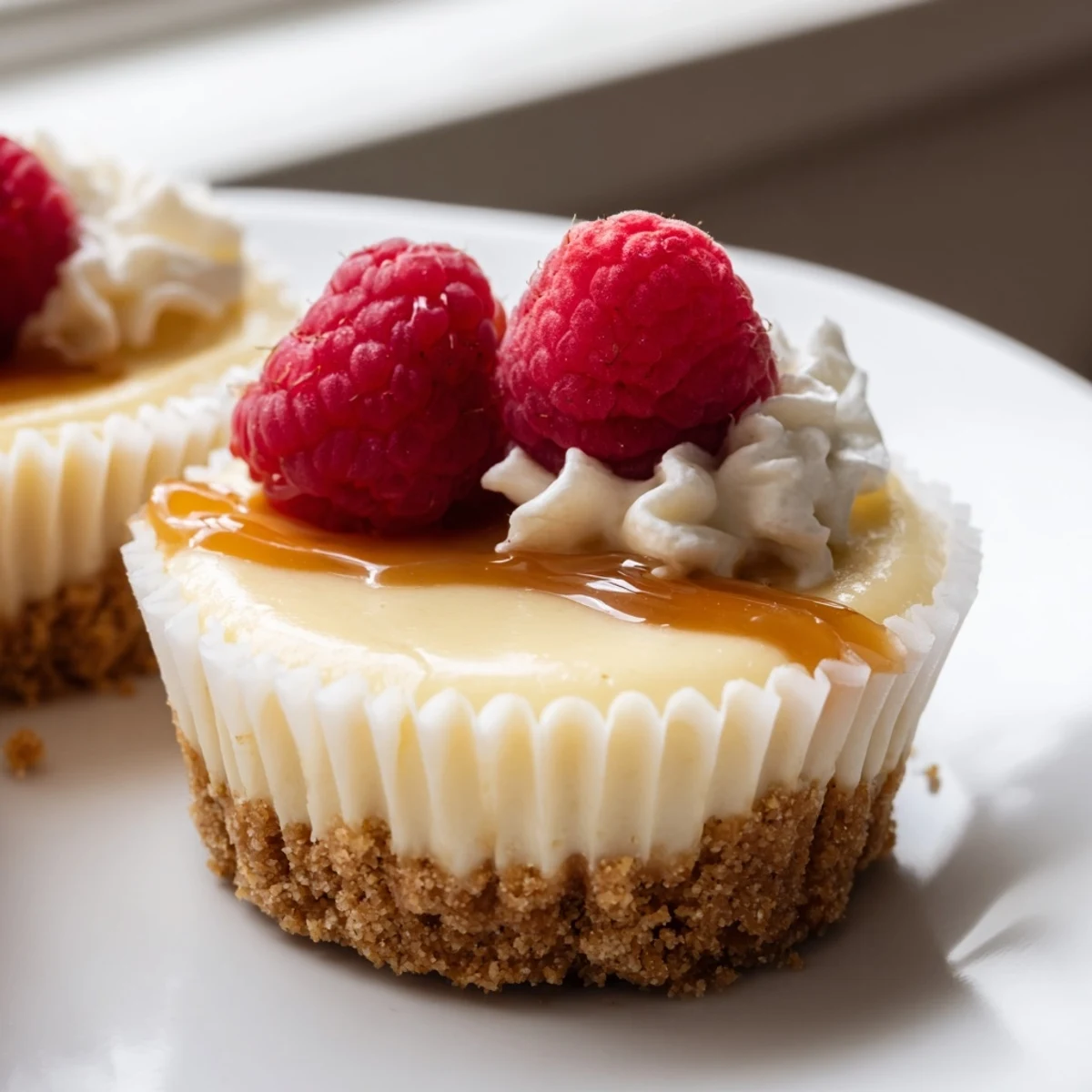 Creamy mini cheesecakes topped with fresh berries on a golden graham cracker crust
