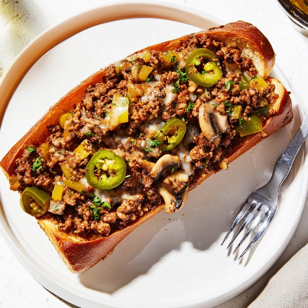 Cheesy Philly Sloppy Joes with melted provolone piled on a golden toasted brioche bun