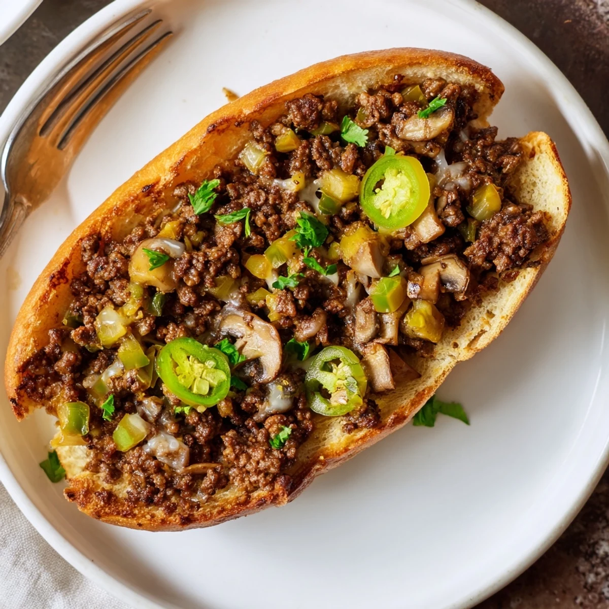 Steaming Cheesy Philly Sloppy Joes overflowing with creamy provolone and tender beef onto a toasted roll