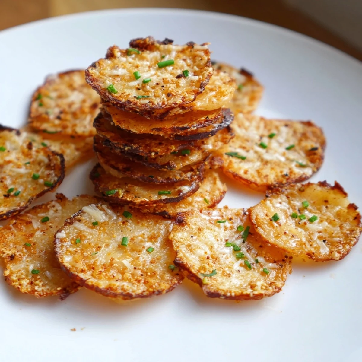 Golden crispy cottage cheese chips sprinkled with parmesan fresh from the oven