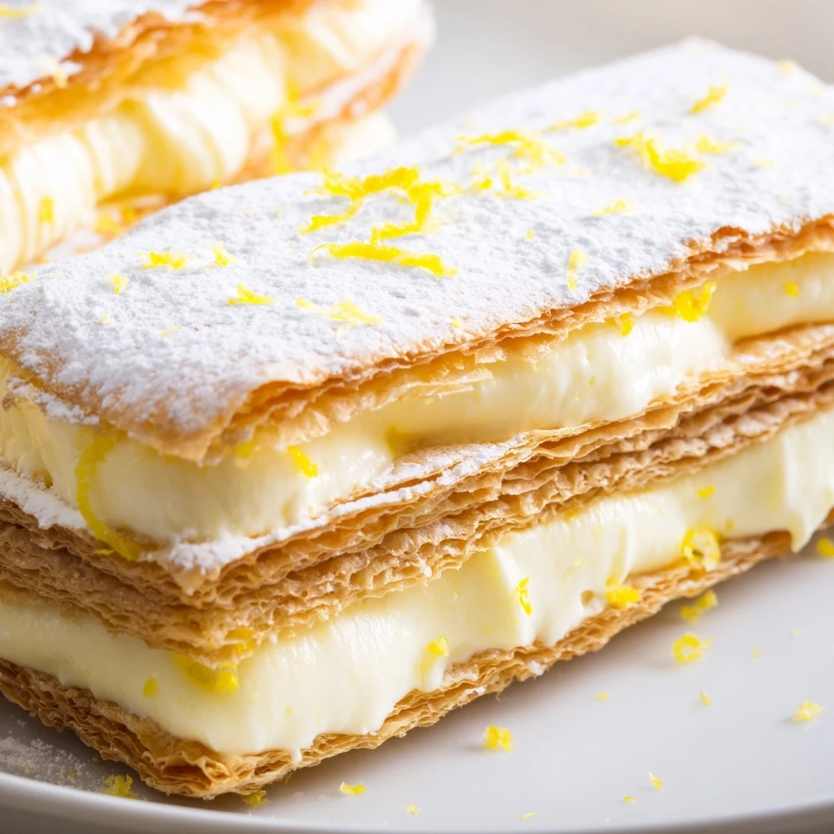 Crispy golden puff pastry layered with creamy lemon ricotta filling and bright citrus zest