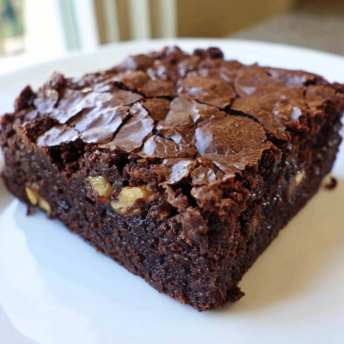 Warm ultimate brownies on a rustic cutting board beside a glass of milk