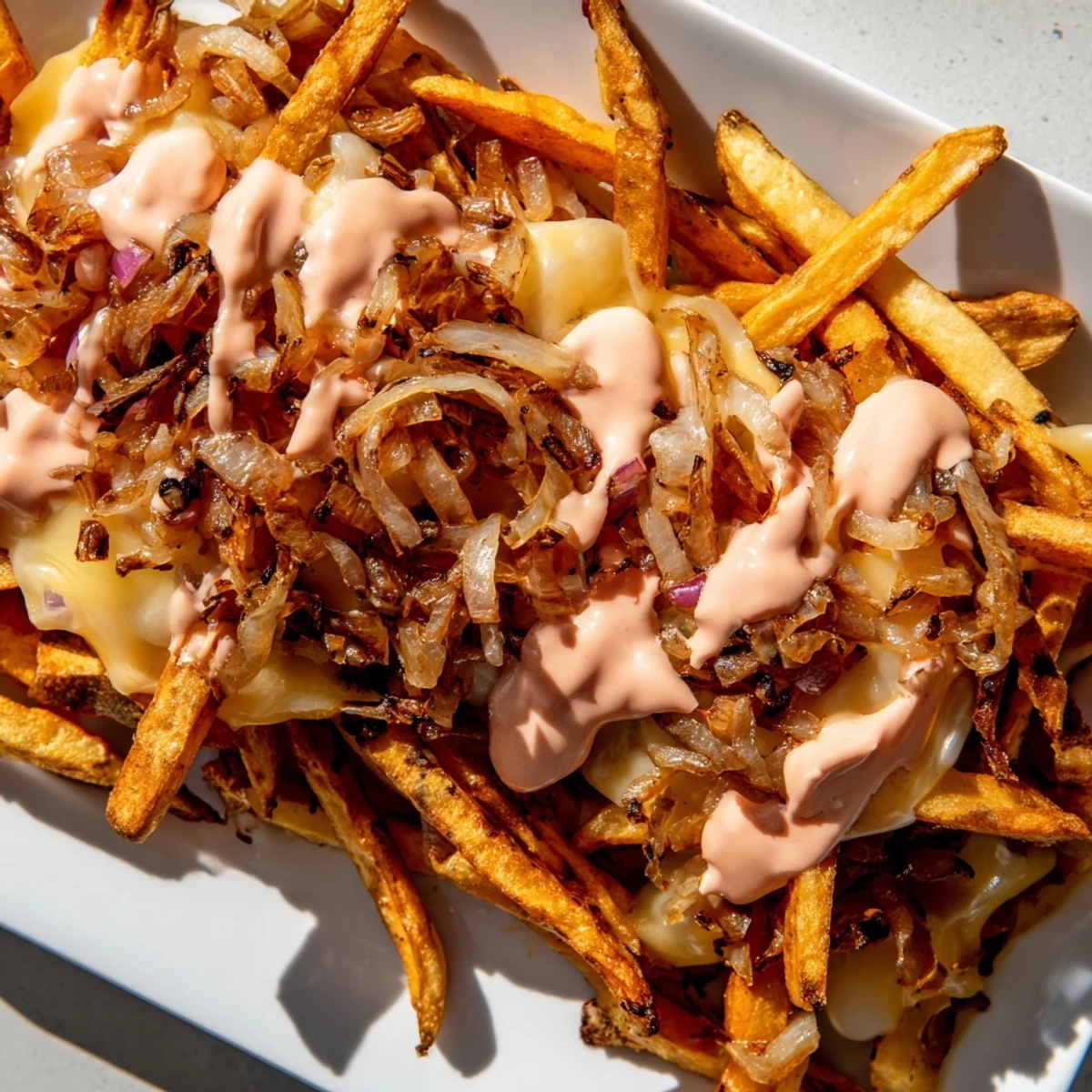 Golden fries smothered in tangy special sauce and gooey melted cheese slices