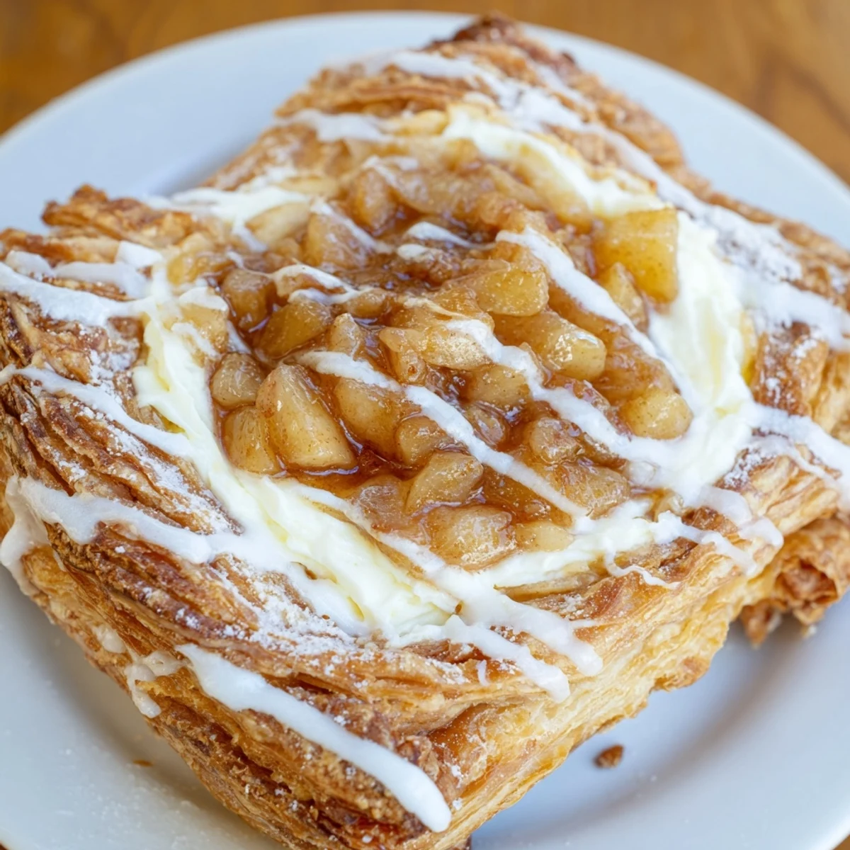 Flaky Apple Cheese Danishes topped with cinnamon apples and velvety cream cheese filling