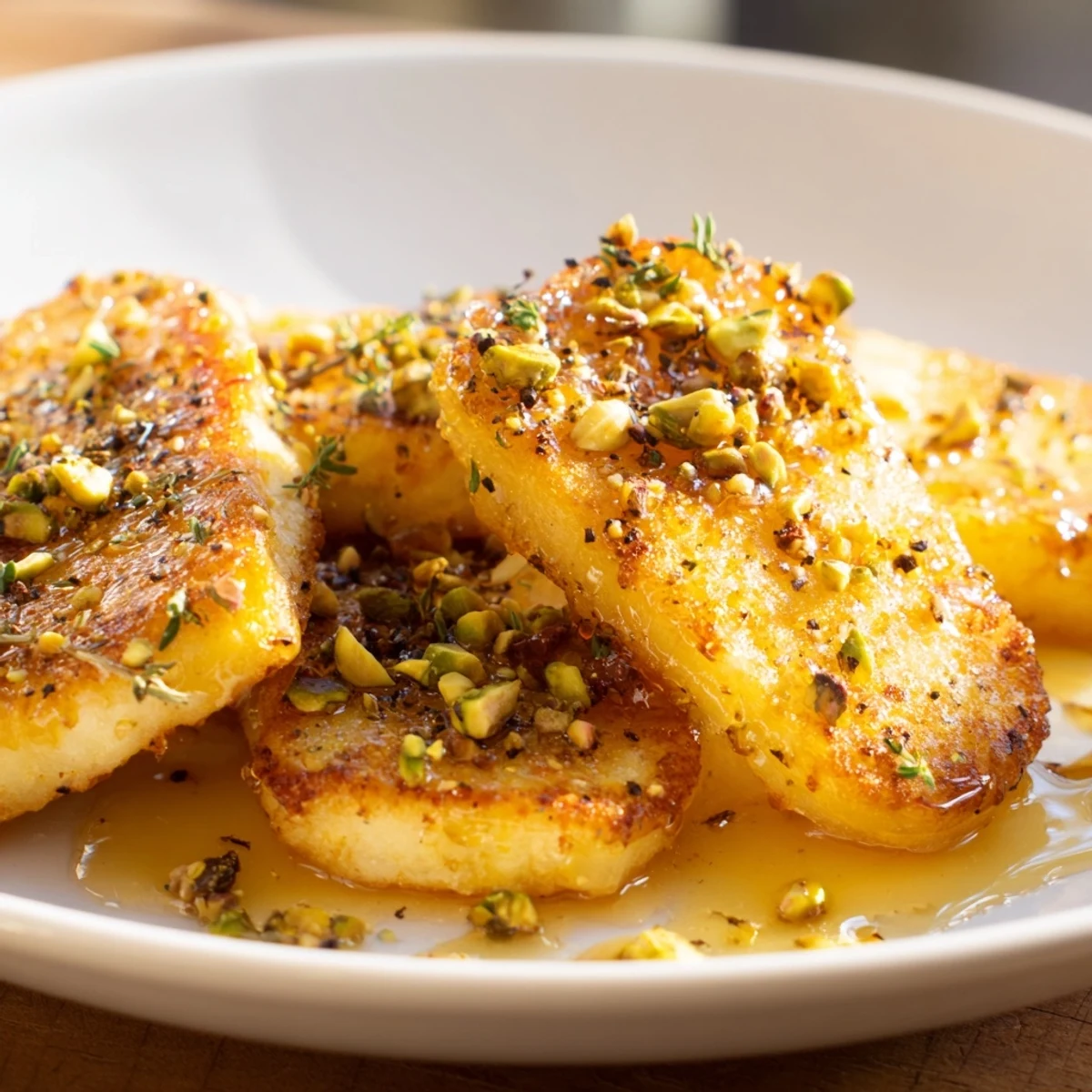 Golden Honey Halloumi drizzled with sweet honey and crunchy toasted nuts.  