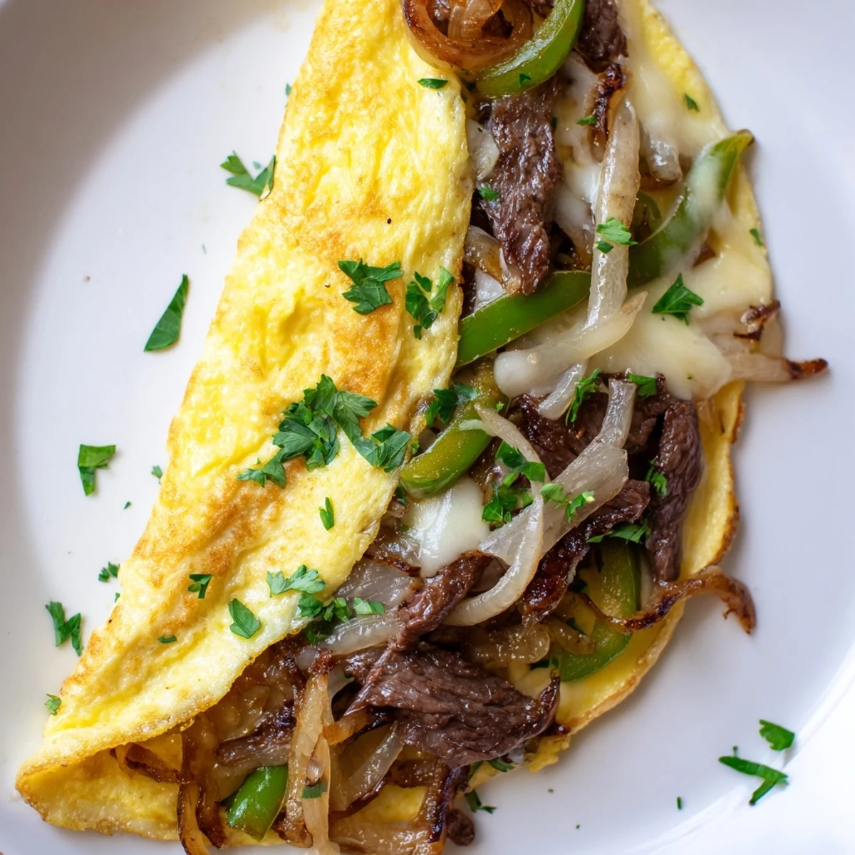 Delicious Philly Cheesesteak Omelette with tender beef, peppers, and melted cheese