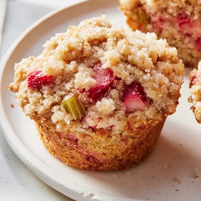 Warm Strawberry Rhubarb Muffins cooling on a wire rack, showing juicy fruit pieces inside.