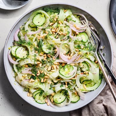 Thinly sliced fennel and cucumber tossed in a zesty lemon and olive oil dressing  