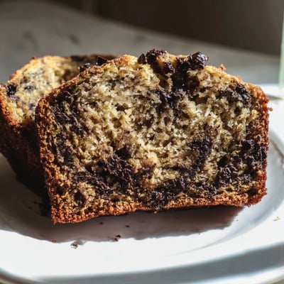 Moist one bowl banana bread with chocolate chips cooling on a wire rack  
